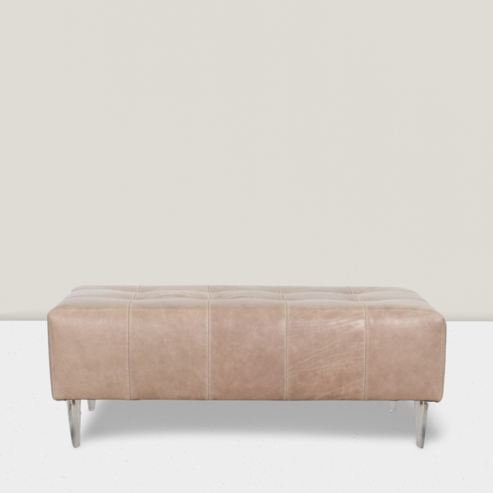 Rectangle Leather Blind Tufted Ottoman