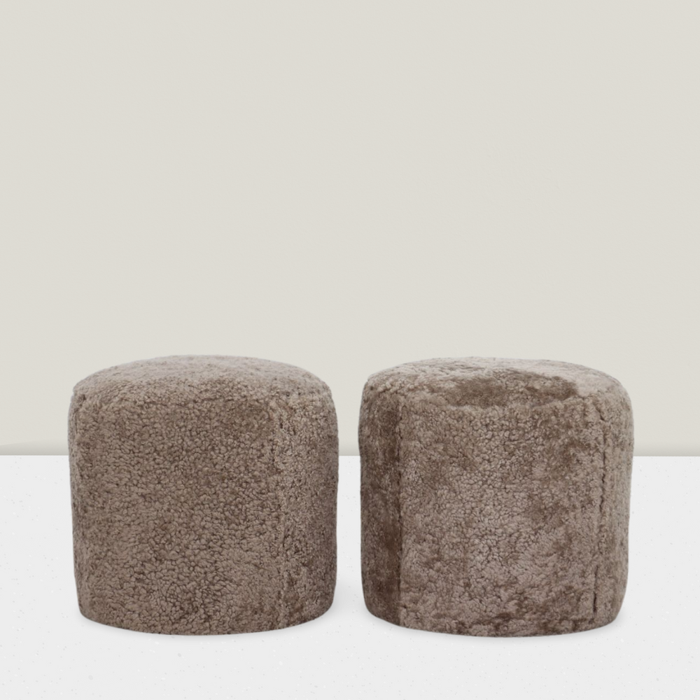 Round Drum Ottoman Shearling Hastings Glides