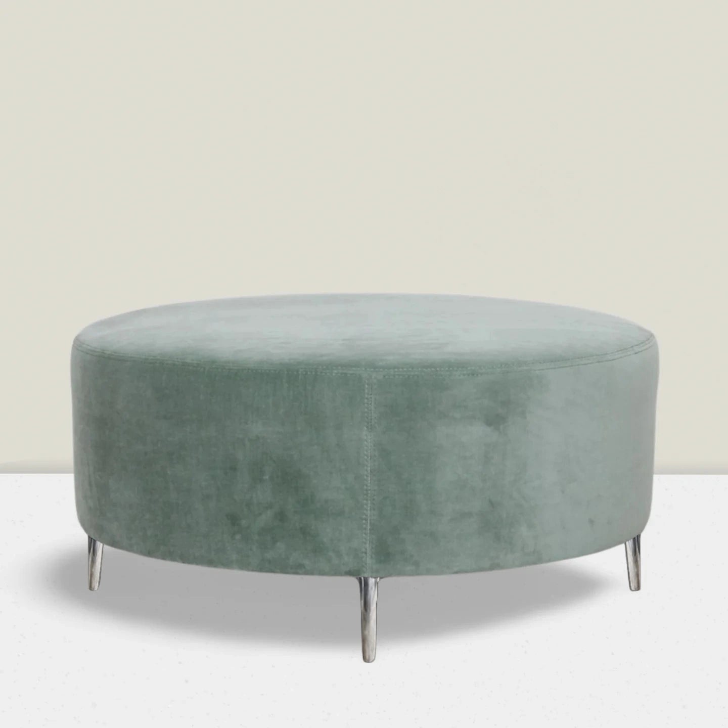 Round Smooth Top Ottoman in Fabric JB Martin Velvet - Cannes 