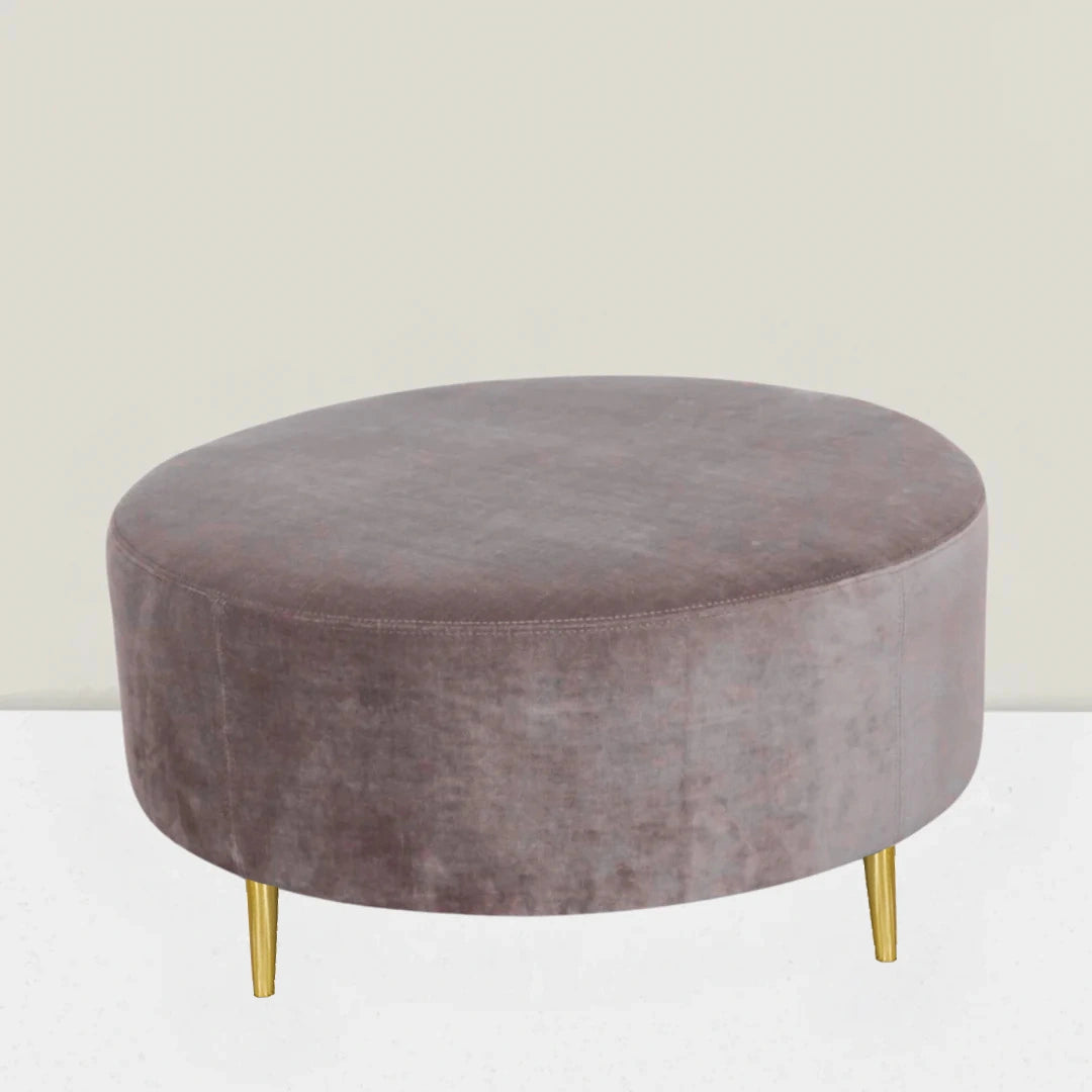 Round Smooth Top Ottoman in Fabric JB Martin Velvet - Como 