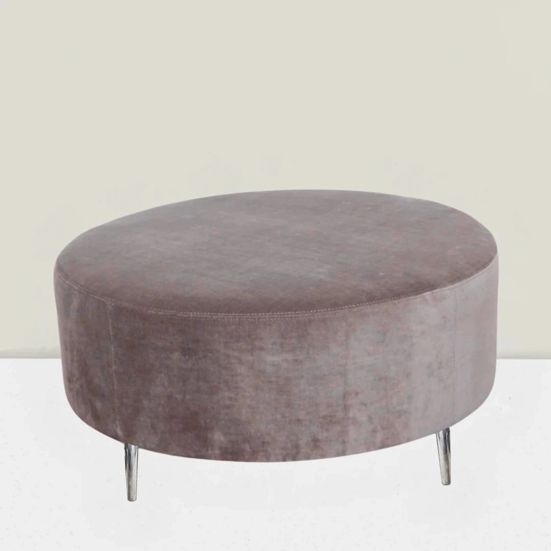 Round Smooth Top Ottoman in Fabric JB Martin Velvet - Como 