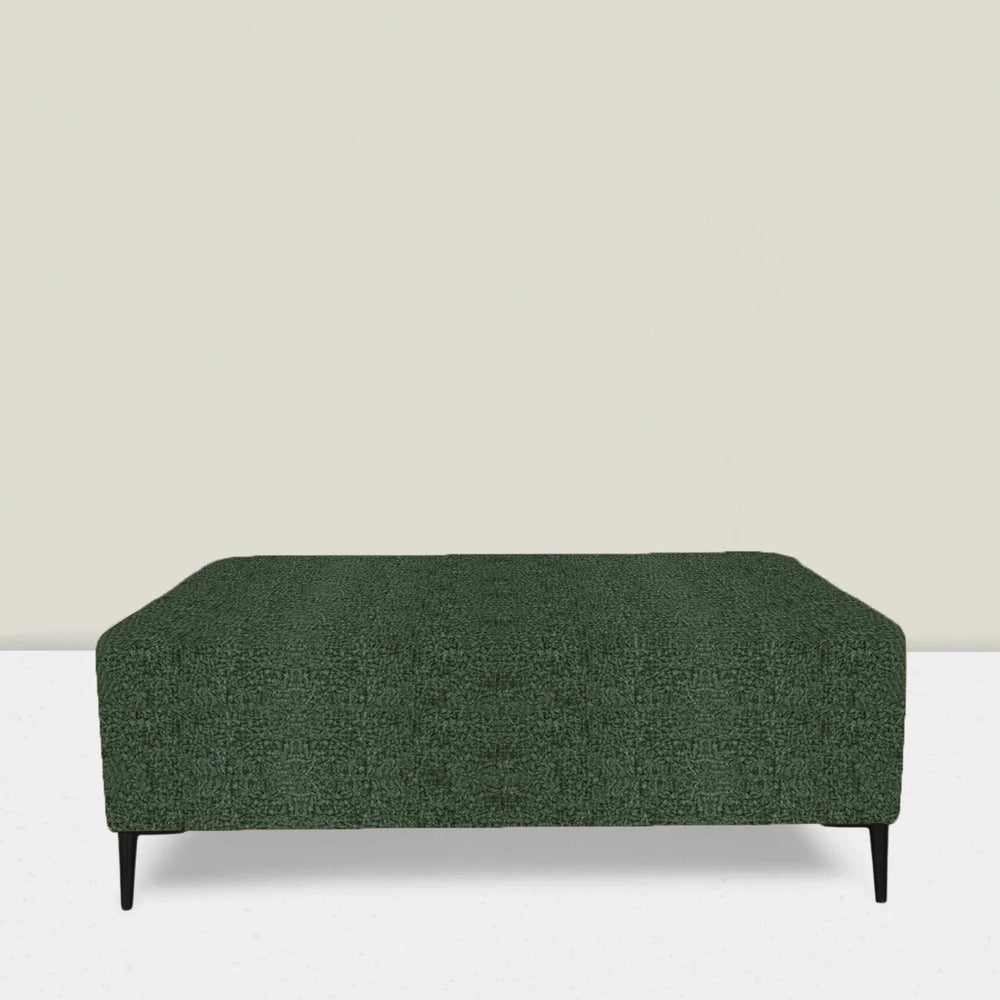 Square Blind Tufted Mid Century Fabric Ottoman Kravet Smart - Barton Chenille "Jungle"