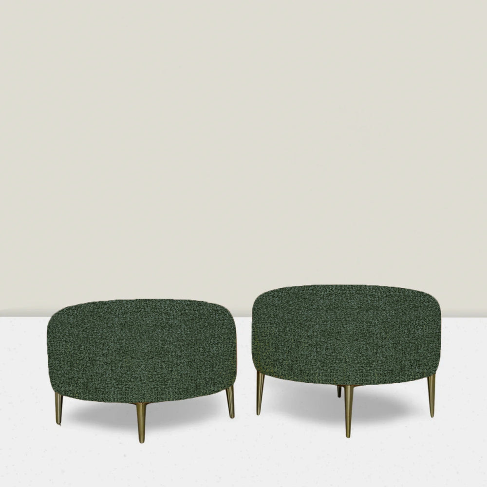 Tiny But Mighty Round Ottoman Pair Kravet Barton Chenille "Jungle"