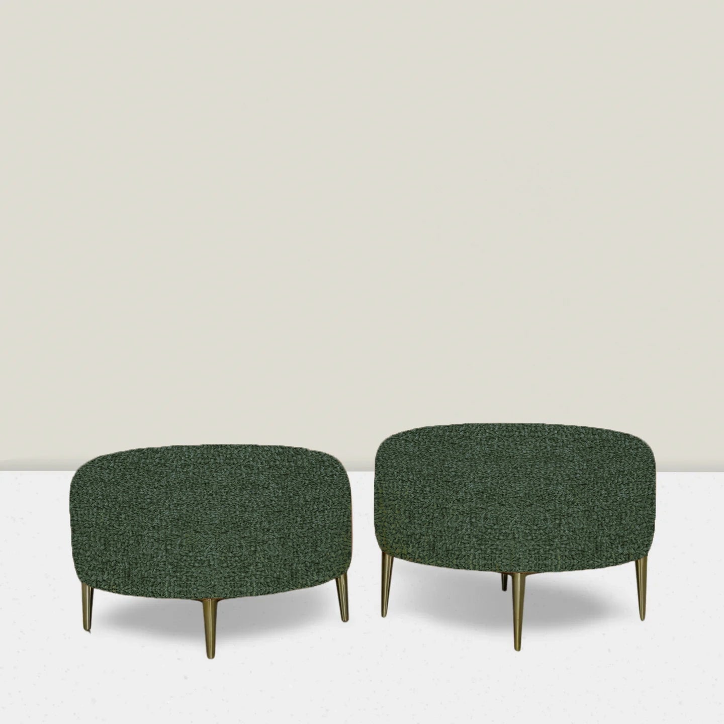 Tiny But Mighty Round Ottoman Pair Kravet Barton Chenille "Jungle"